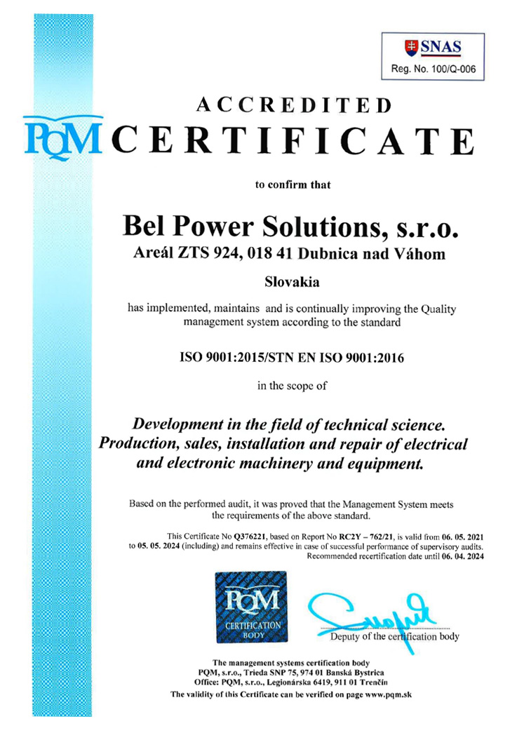 斯洛伐克工厂的ISO9001证书